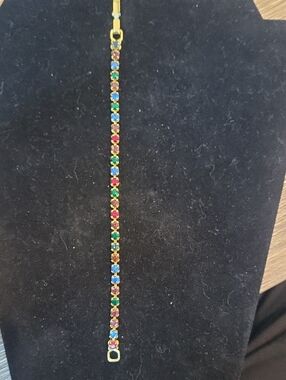 Gold Multicolor Crystal Tennis Bracelet - Women Jewelry